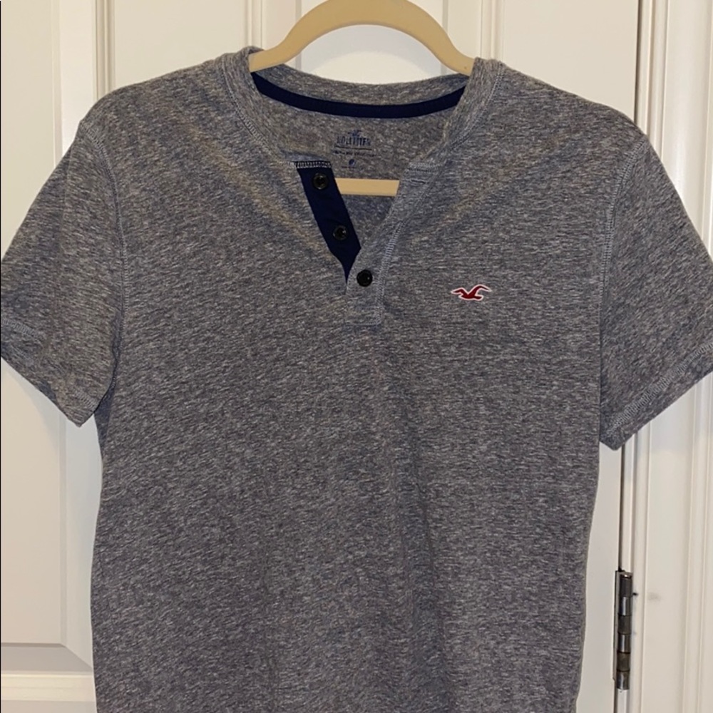 Hollister Grey/Navy collar button shirt sleeve